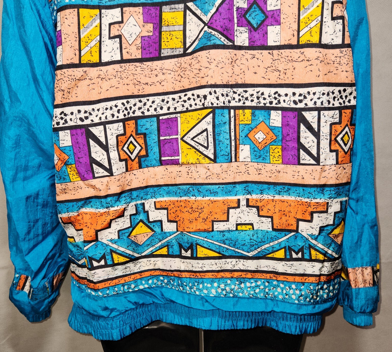 Vintage 80s Aztec Print Blue Windbreaker Jacket Womens Medium Laura Katherine