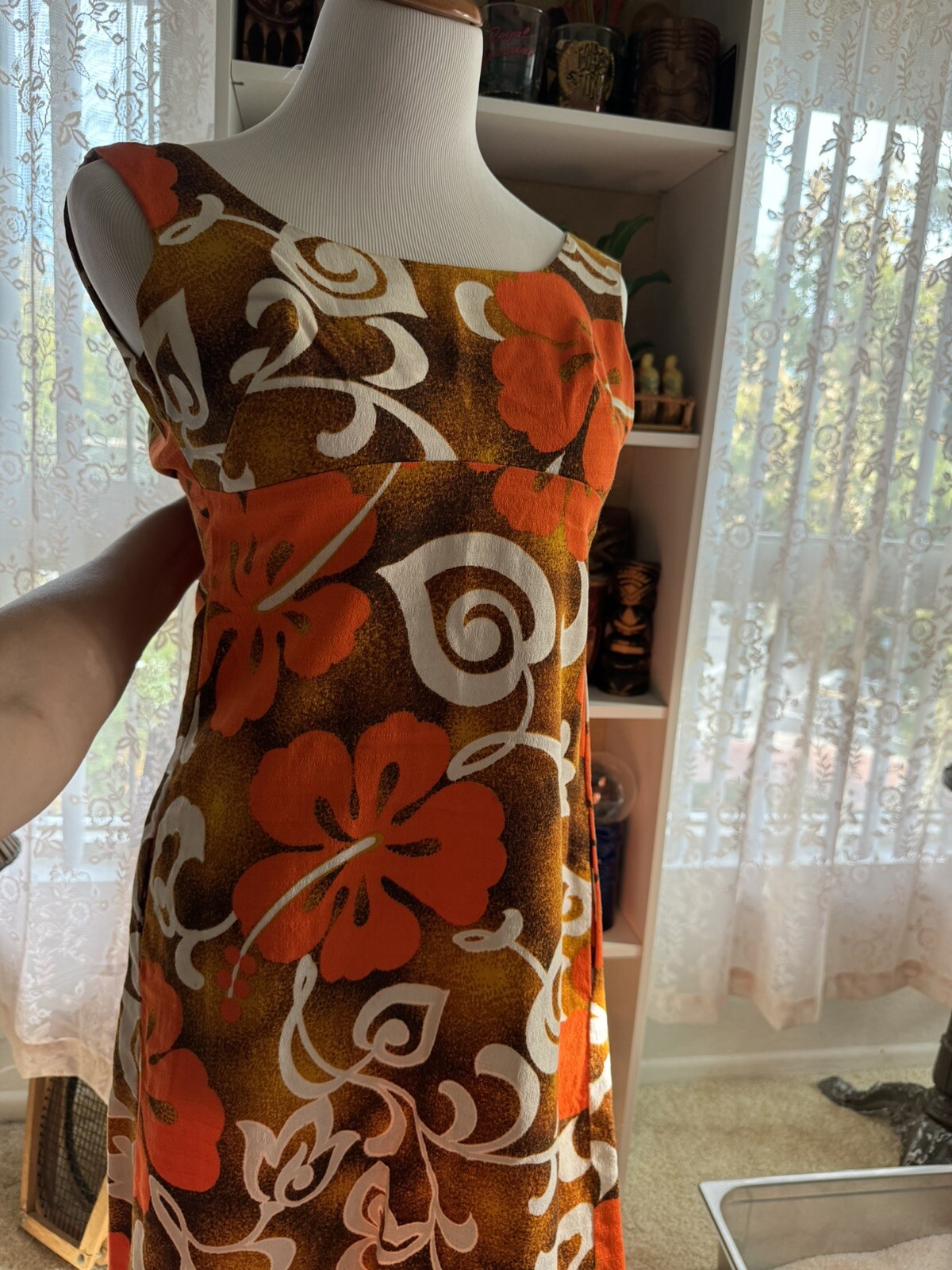 ❤️ Vintage 50s 60s 70s Orange Hawaii Barkcloth Tiki Oasis VLV Mini Dress XXS XS