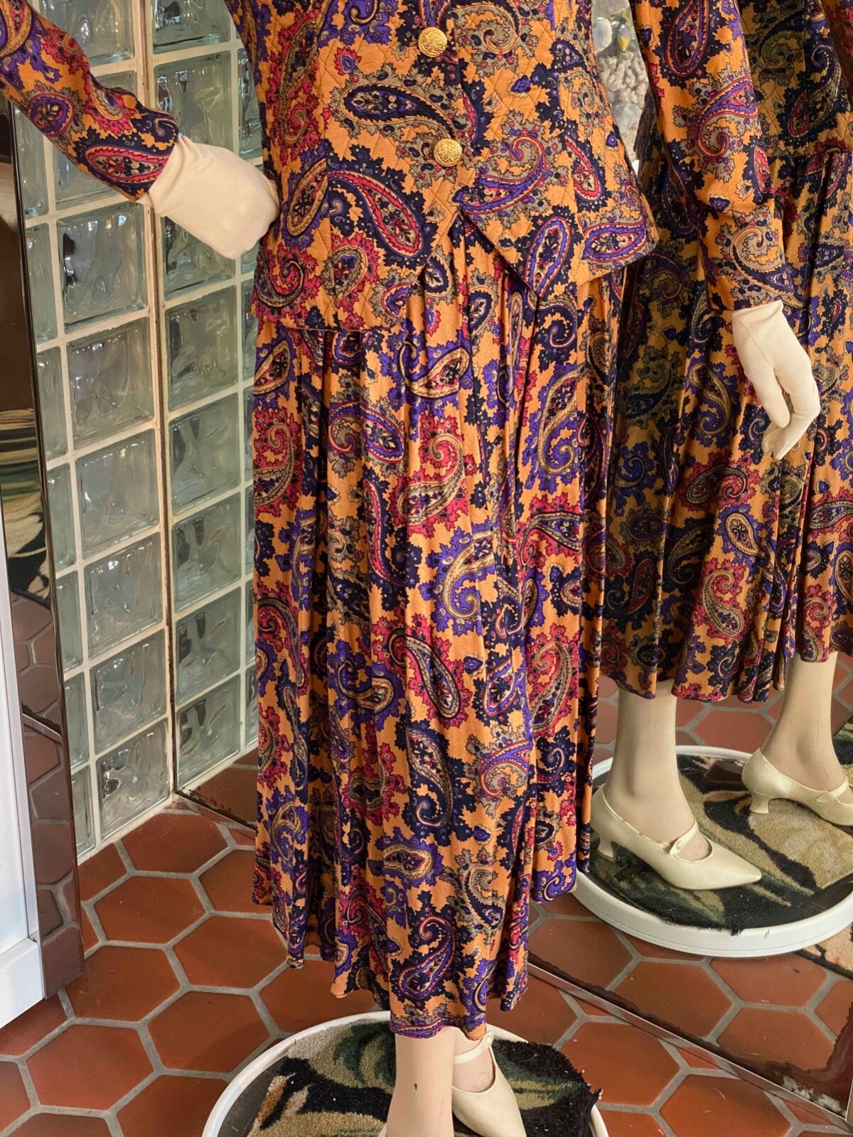 VTG 90s Jeffrey & Dara Suit Dress S Autumn Paisley 2pc Pleat Skirt Secretary