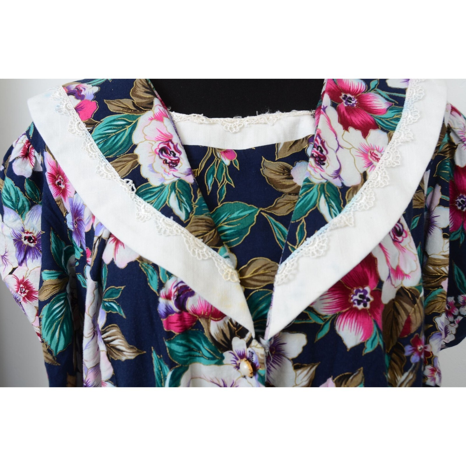 Vintage 80s Lisa II Women’s Plus Size 20P Petite Floral Lace Prairie Dress
