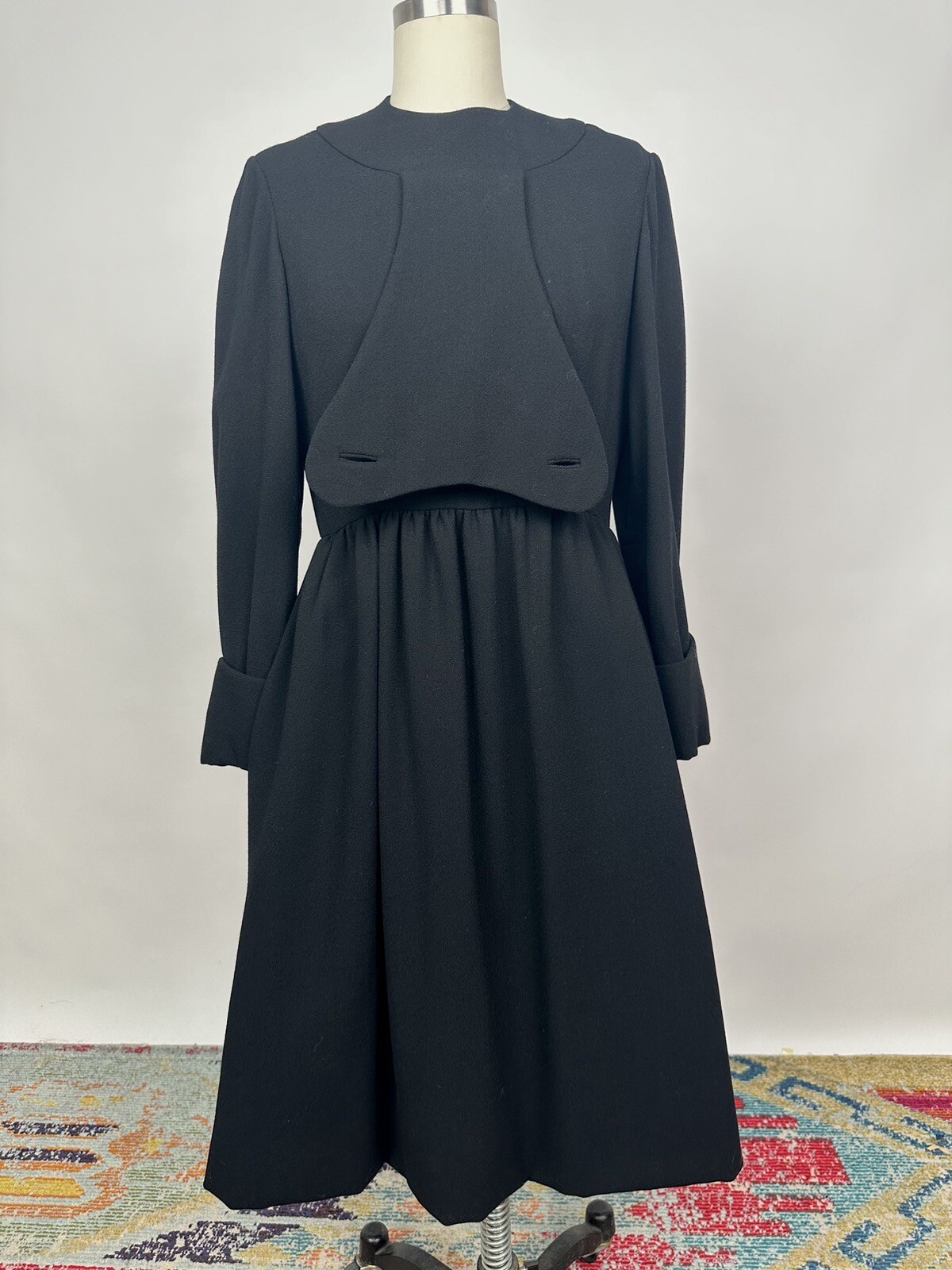 Vintage 1960s Geoffrey Beene Black Wool Long Sleeve Dress Mod – GoGo Style As Is