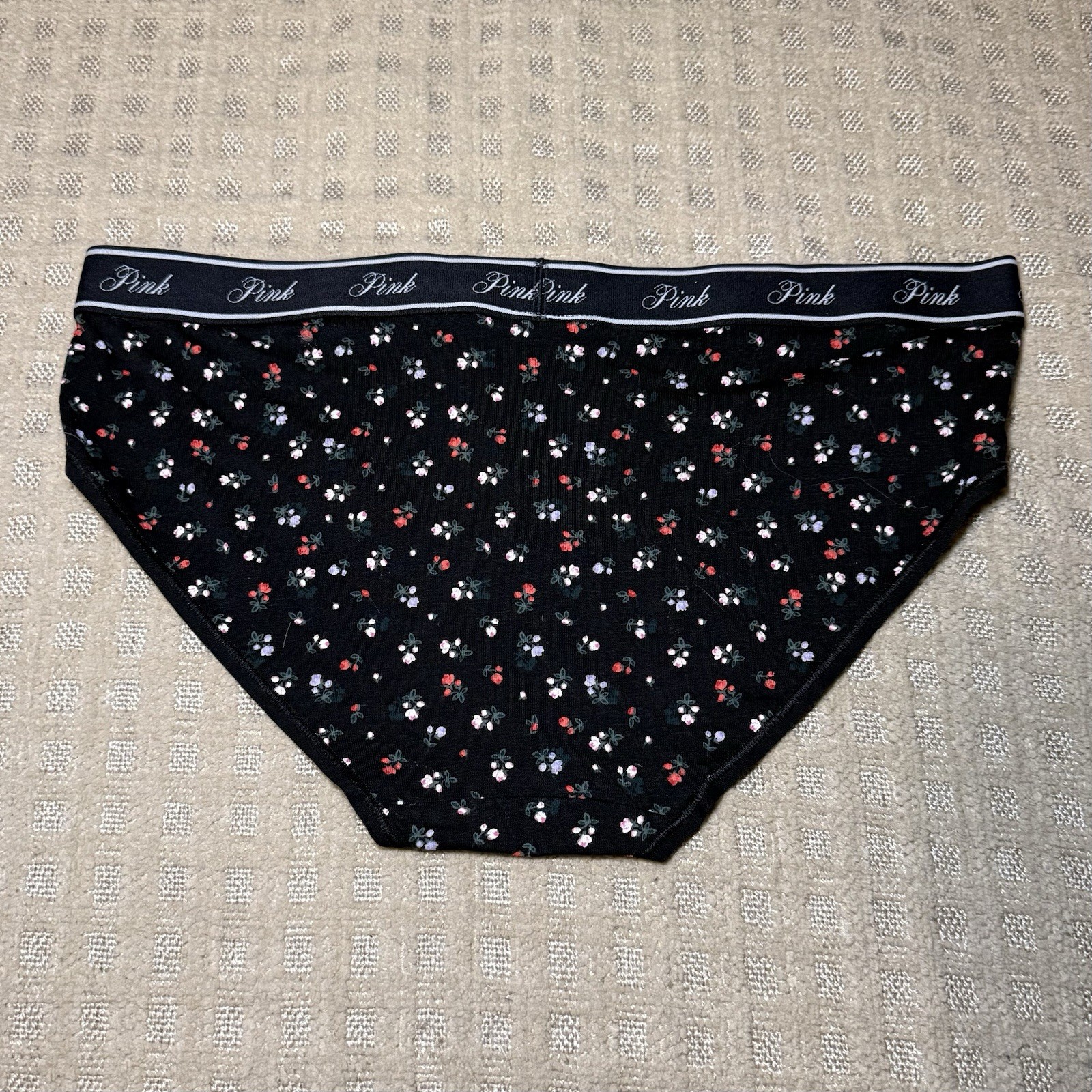 NWT Victoria’s Secret PINK Black Floral Cotton Hipster Bikini Panties Size L/7