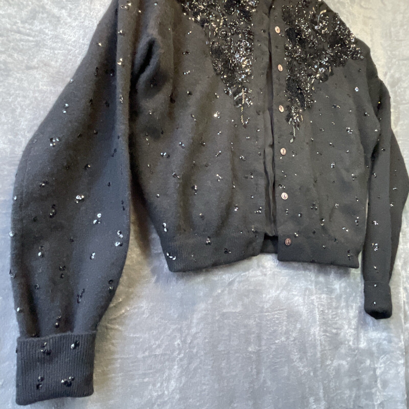 VTG Casmira Sequin Cardigan Sweater Sz 44 Classic Retro Pin Up Office Evening