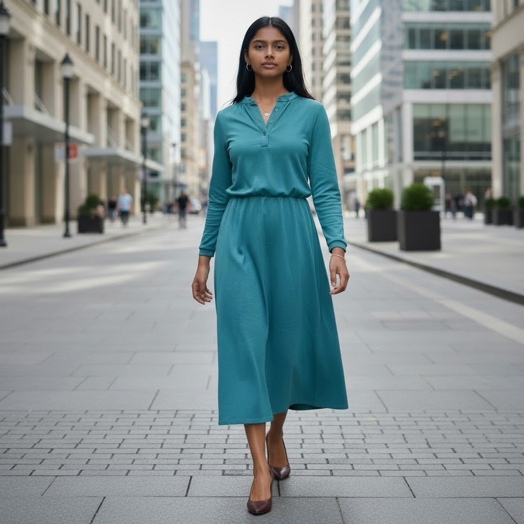 Vtg Business Sears Teal Green Wool Blend Long Sleeve Secretary Dress Size 14P