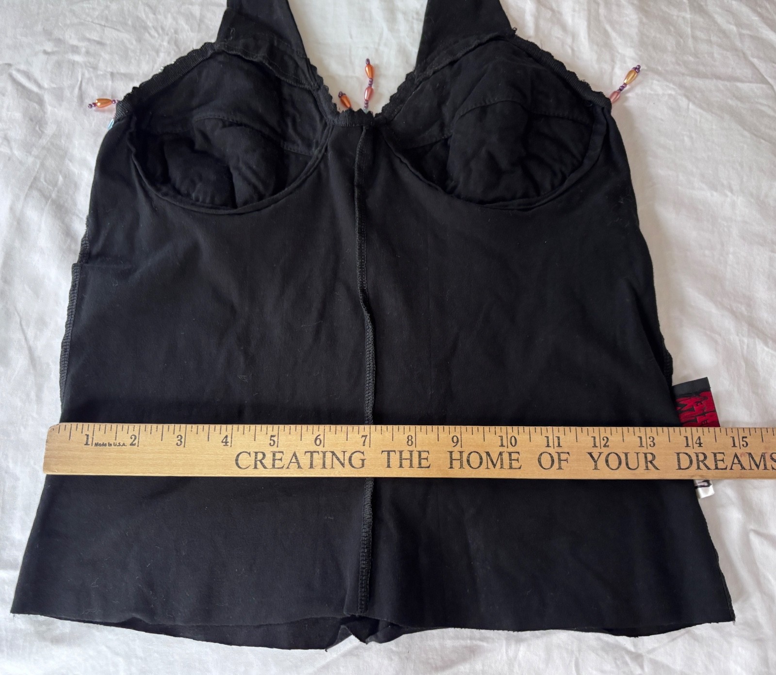 VTG Y2K BLACK PINK SEQUIN&FRINGE BEADED EMBELLISHED CAMI CROPPED TANK TOP*XS/S