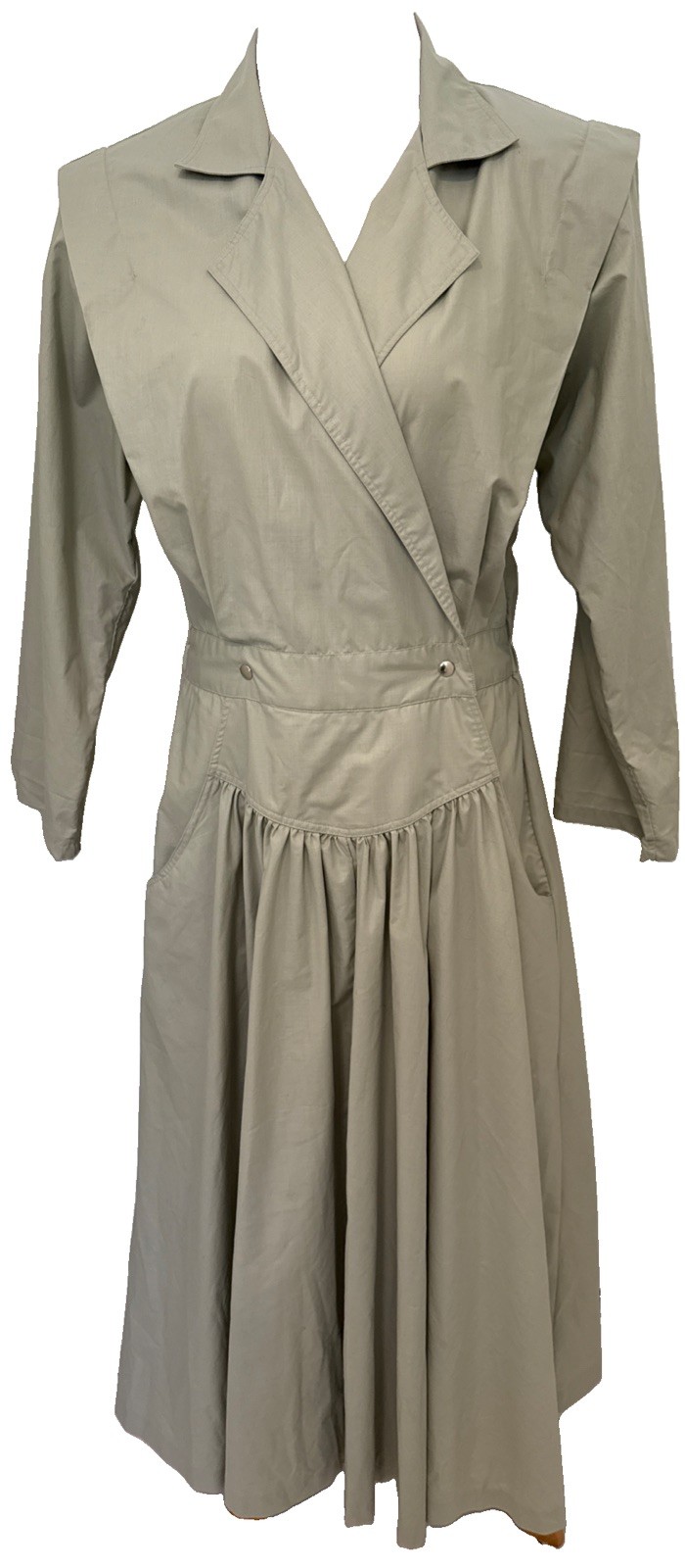 Vintage 80s Trench Midi Maxi Shirt Dress 10 M/L Equestrian Old Money Minimalist