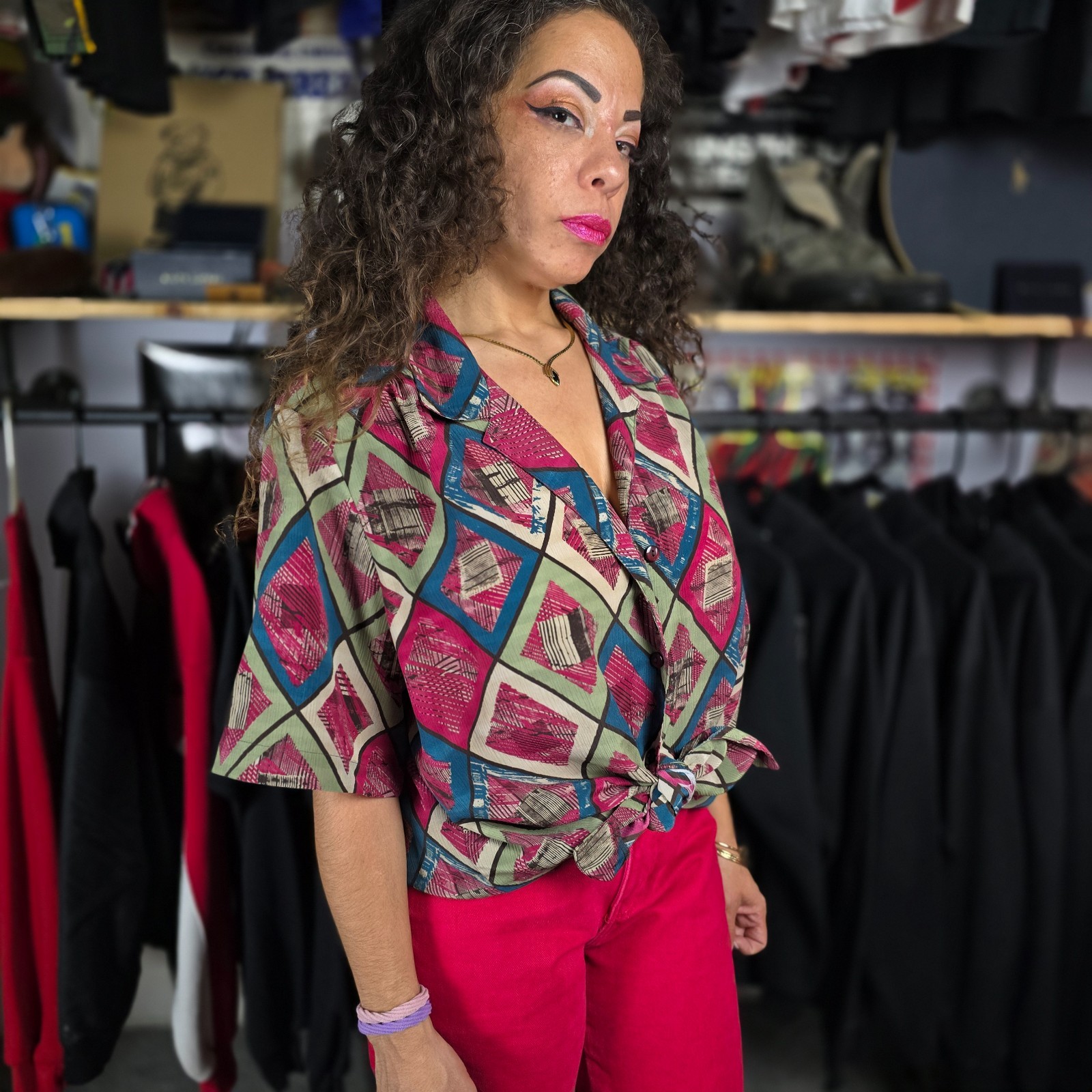 Vintage Don Kenny Geometric Polyester Blouse – Women’s Large