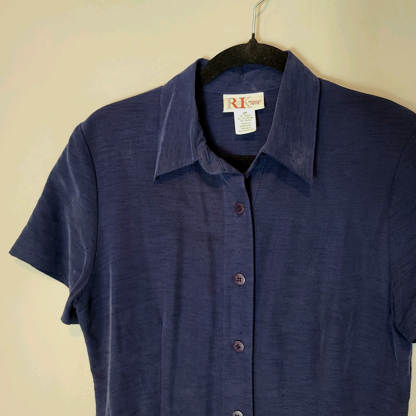 Vtg 90s Minimalist Shirt Dress Luxury Modal Sz 8P Preppy Classic Tailored Navy