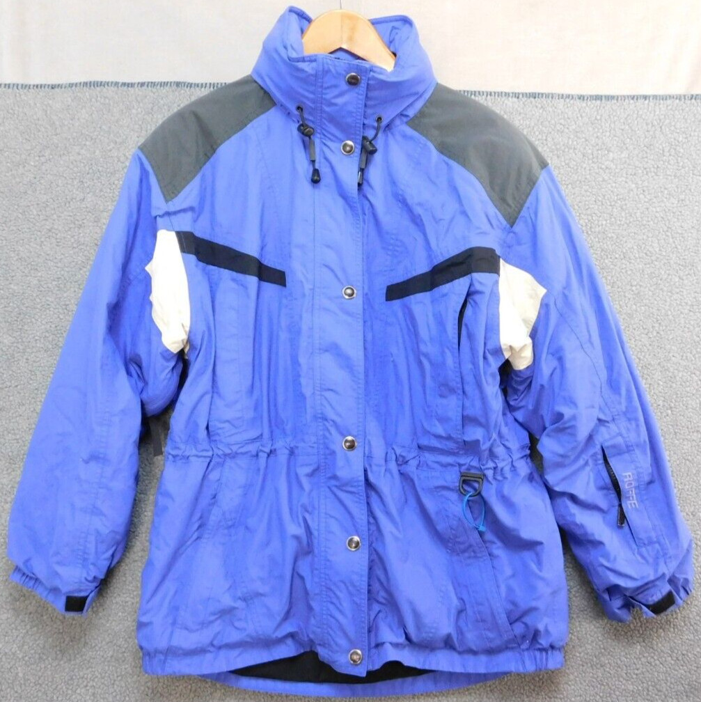 Womens Vintage Roffe Ski Jacket Winter Hooded Waterproof Breathable~Size 12 Blue