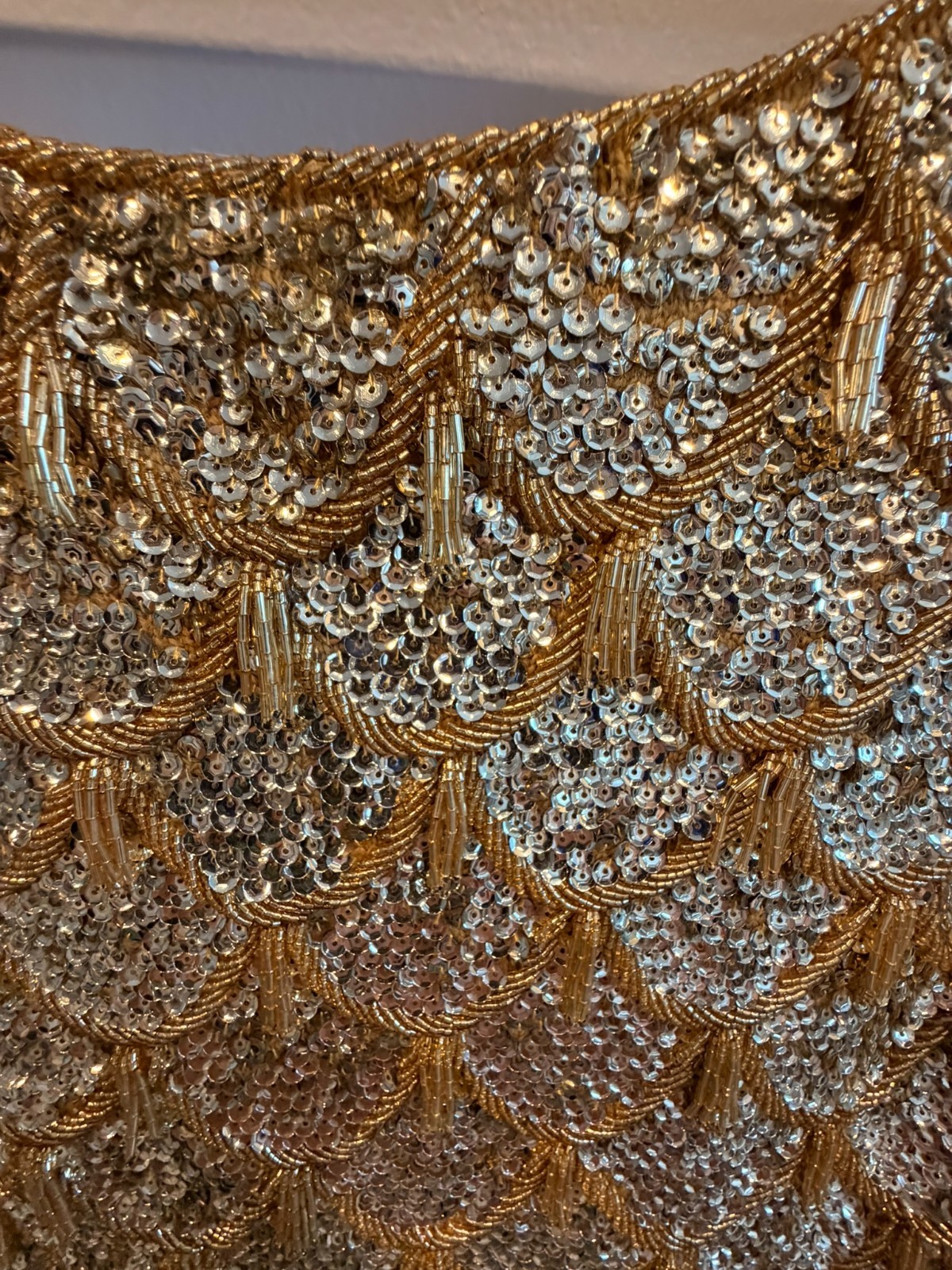 50’s /60’s VTG Wool Hand Beaded Sleeveless Top with Sequins Elegant Fringe SZ 16