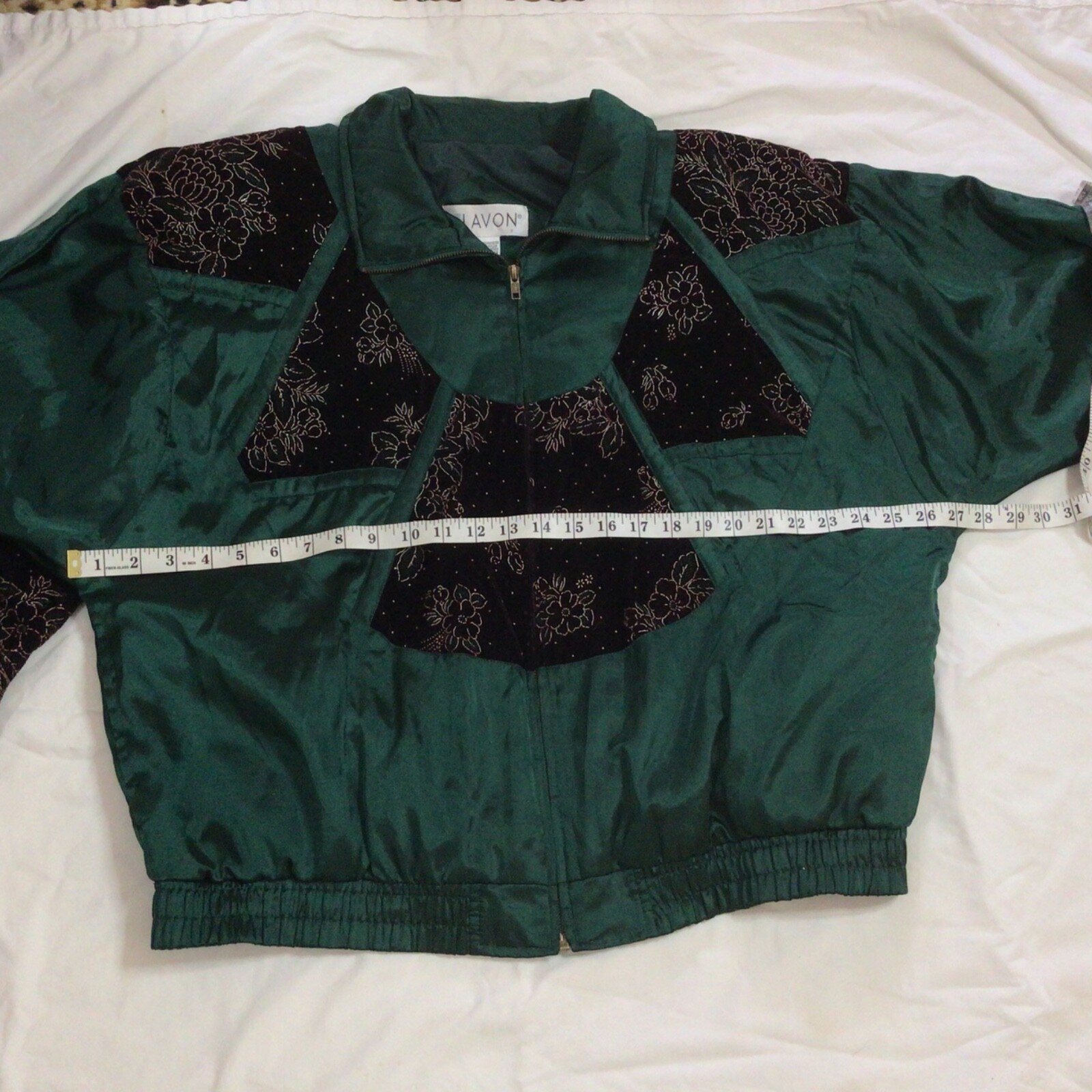 1995 Lavon Shiny Green Velvet Floral Accents Jacket Size XL VTG Shoulder Pads