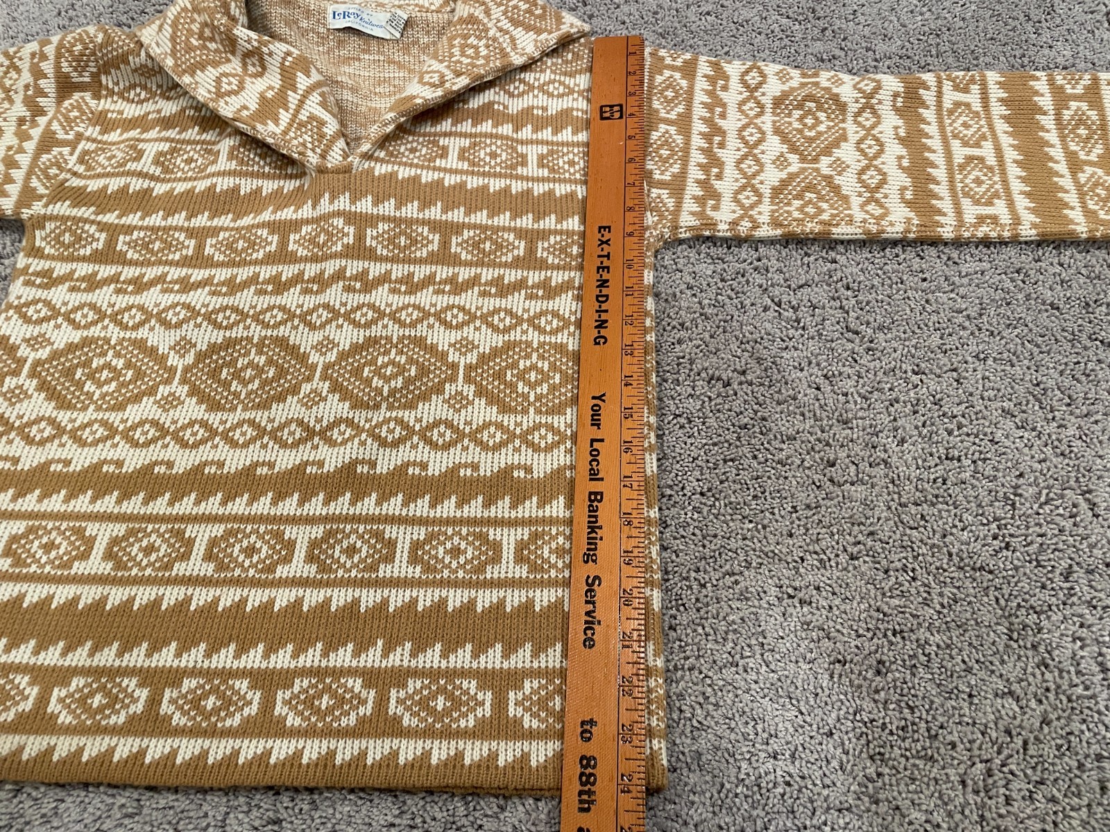 Vintage Leroy Knitwear Geometric Textured Sweater Funnel Neck Button Front 60’s