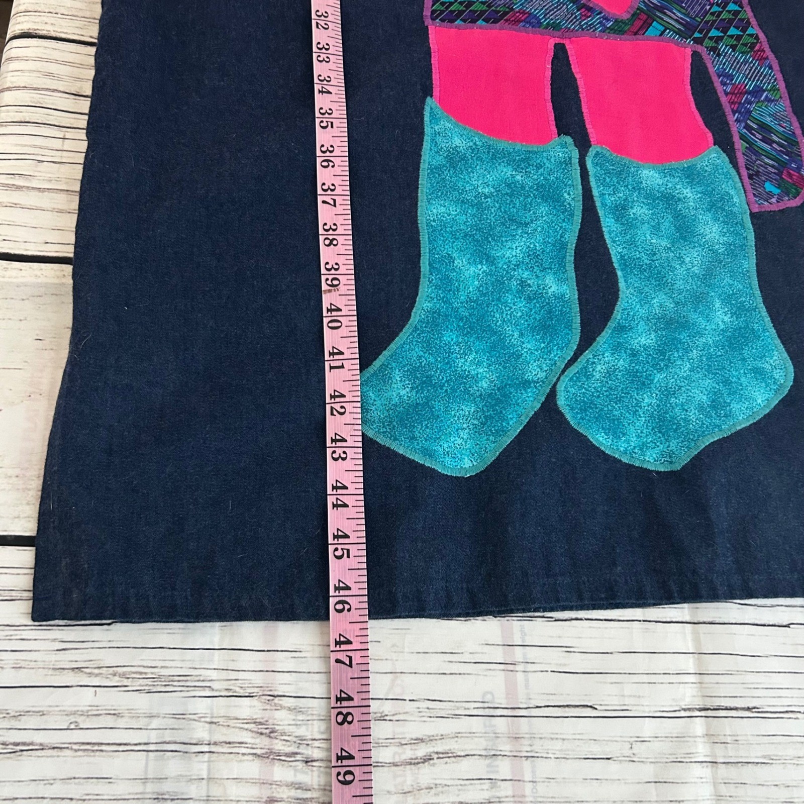 VTG Alfredo’s Wife Indigo Denim Applique Sun Deity Kachina Dress Pockets Blue