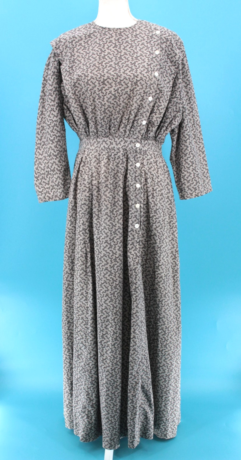 VTG Women’s Antique Late 1800s Gray Abstract Print Calico Cotton Dress Sz M