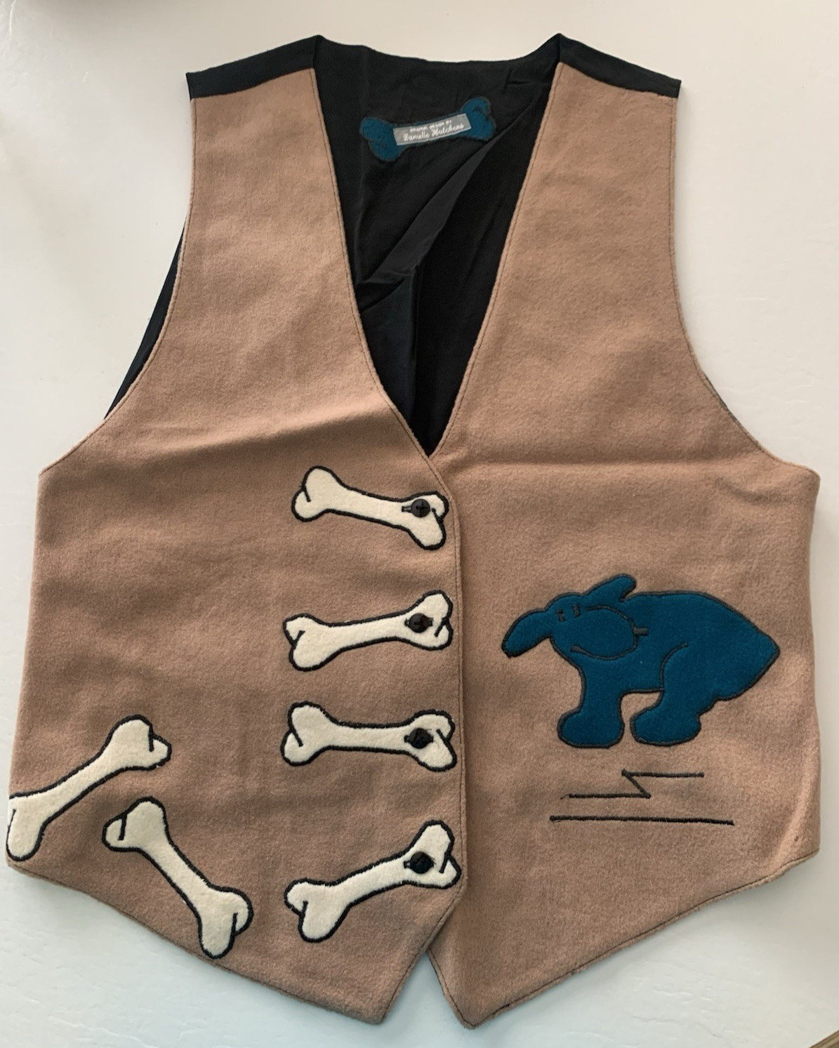 Vtg Original Design by Danielle Hutchens Felt Dog Design Womens Vest-38″ Chest