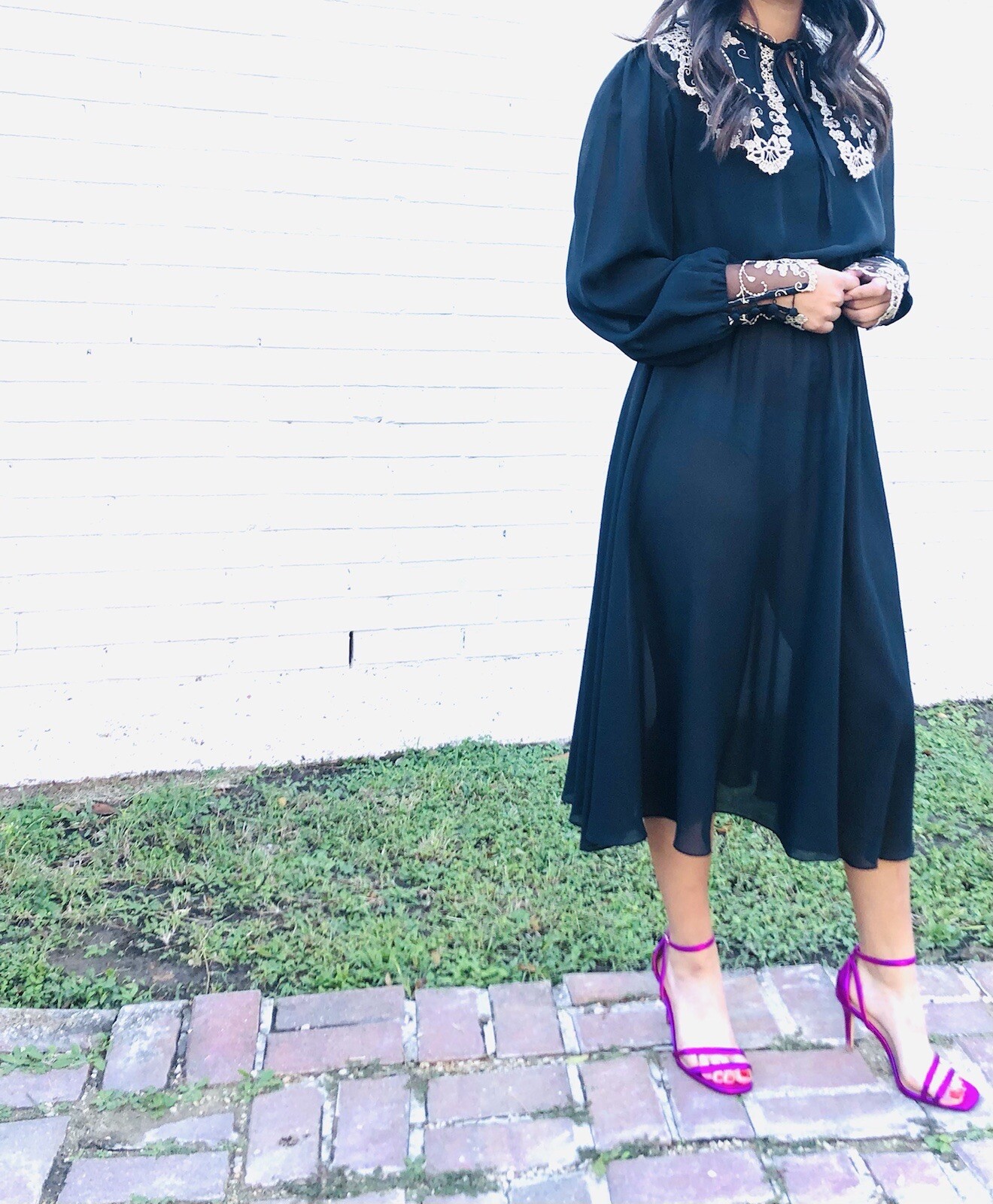 Vintage Miss Ashlee Black Sheer Gold Lace Embroidered Sexy Waist Dress Small
