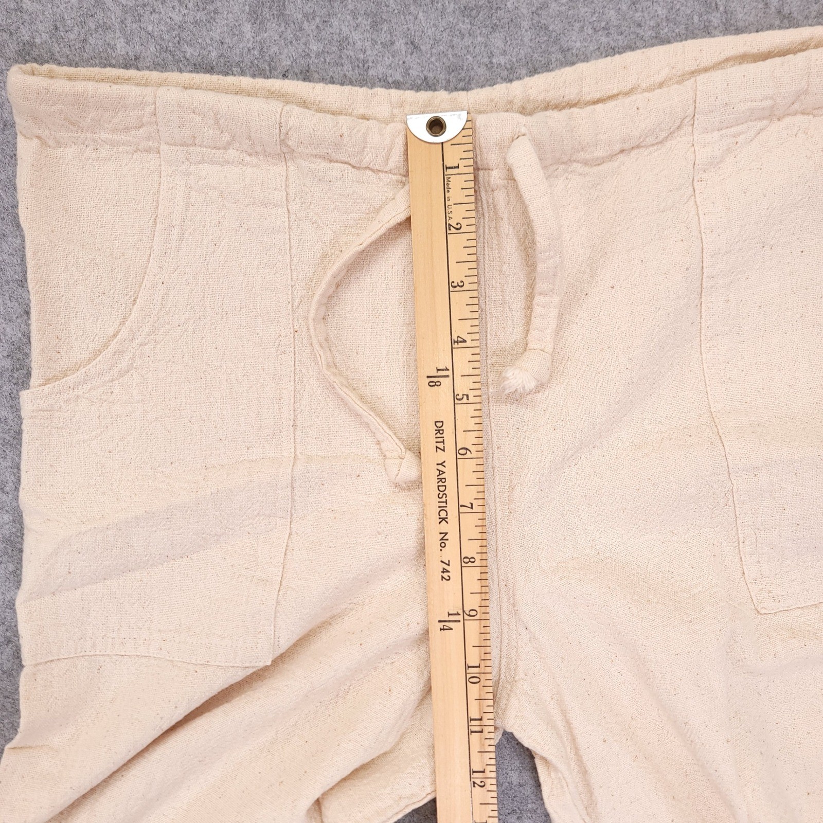 Vintage Santa Monica California Cotton Pants Cream Drawstring Relaxed 32×32