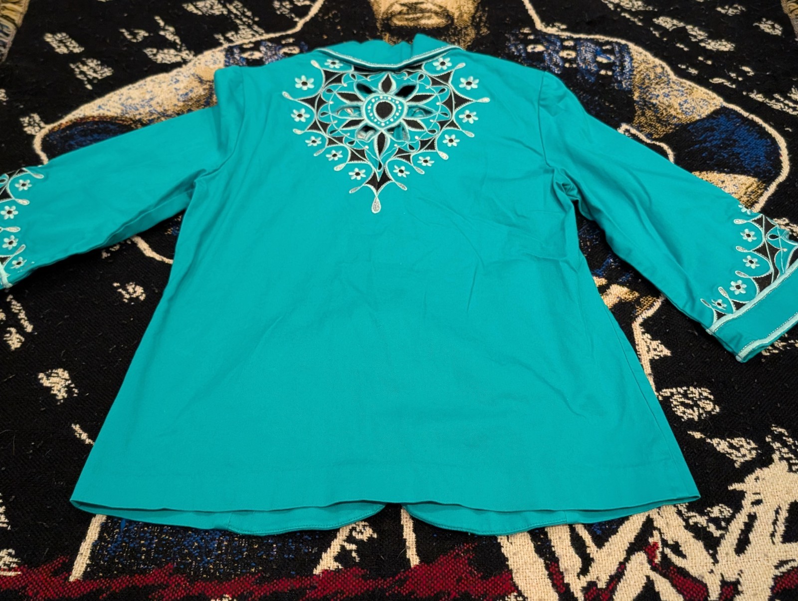 Vtg 90s Sz XS Jacket Coat Bob Mackie Wearable Art Western Turquoise