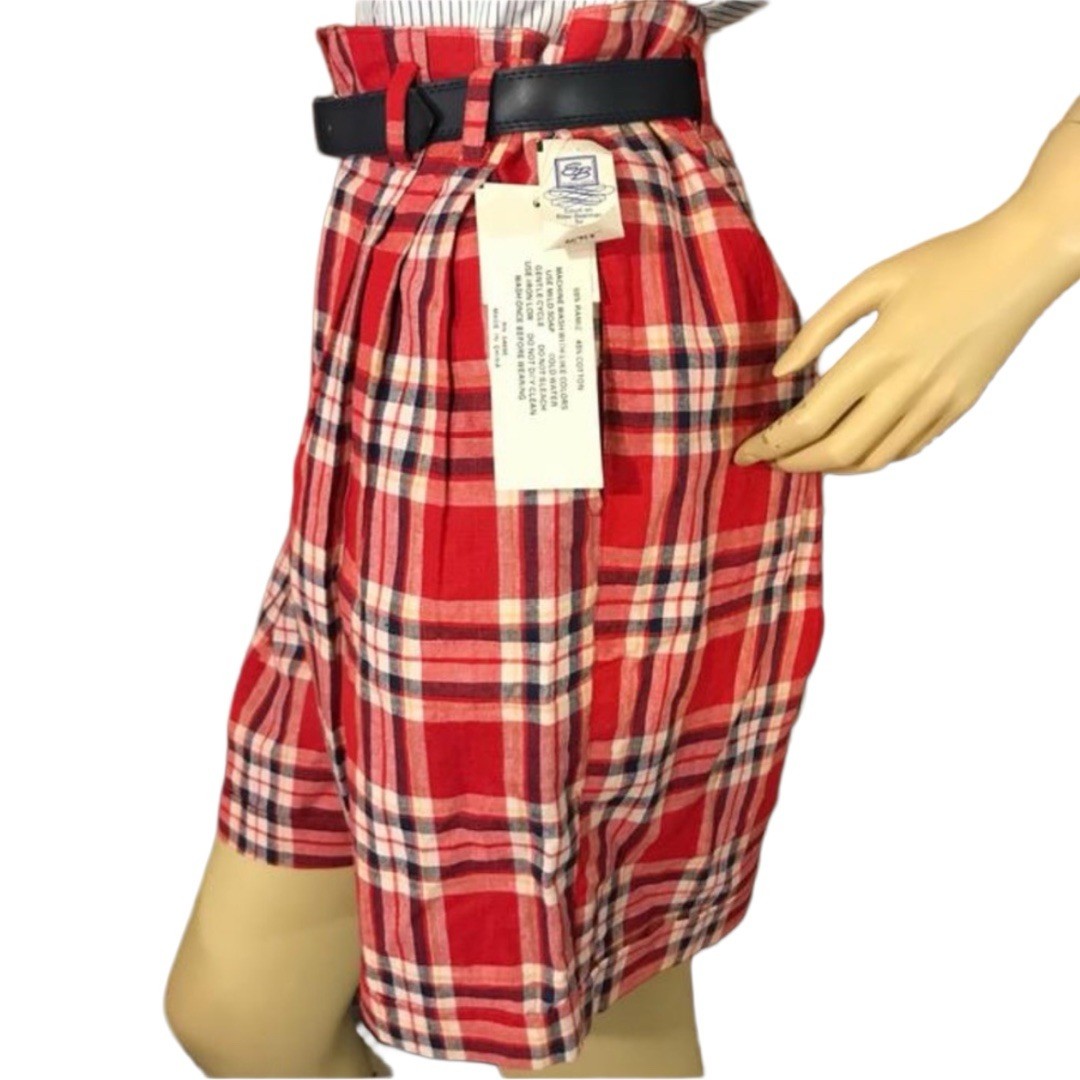 VINTAGE 1990’s DEADSTOCK JJ FARGO RED PLAID PLEATED SHORTS & BELT SIZE 11/12 NWT