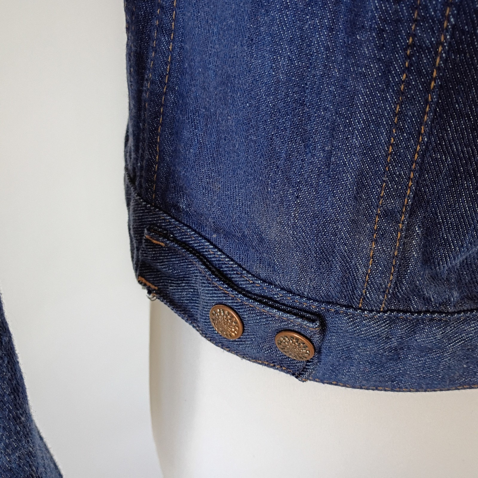 Vtg 70s Denim Jeans Jacket S/M Boho Embroidered Hippie USA Screen Door Threads