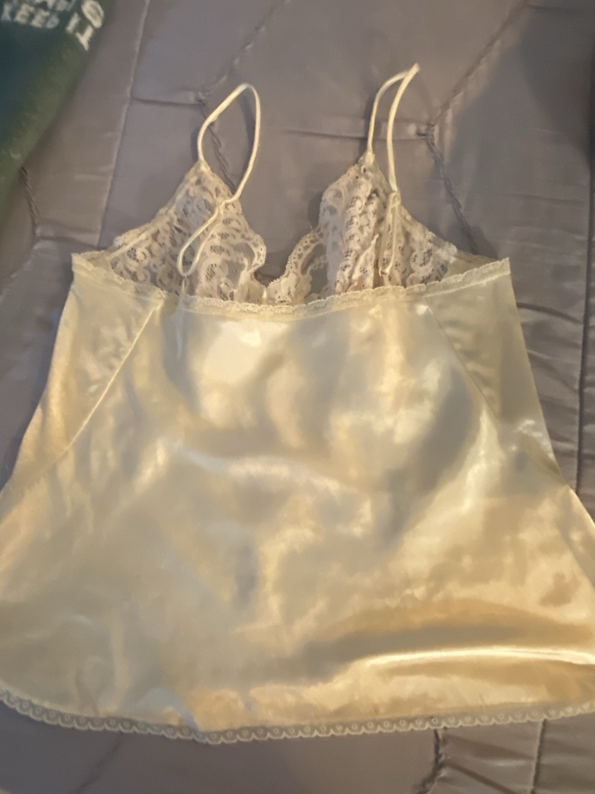 Vintage Olga Pink & Ivory Lace Bodice Cami Lingerie Top Slip Size 34