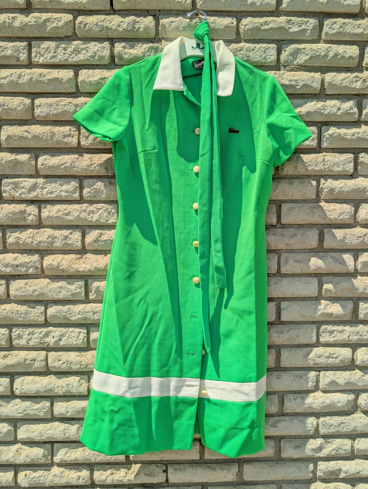 Vtg 60s 70s Shirt Dress Knit Lacoste Bright Green Belt David Crystal Sz M/L