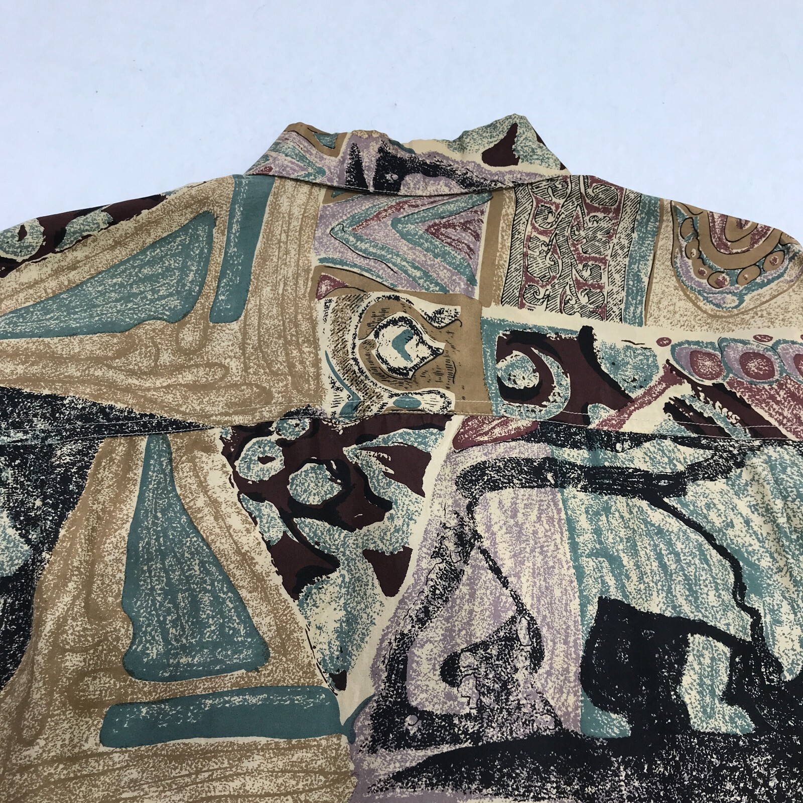 Vintage Top Womens Small Silk Blouse Abstract Preppy Grandma 80s 90s