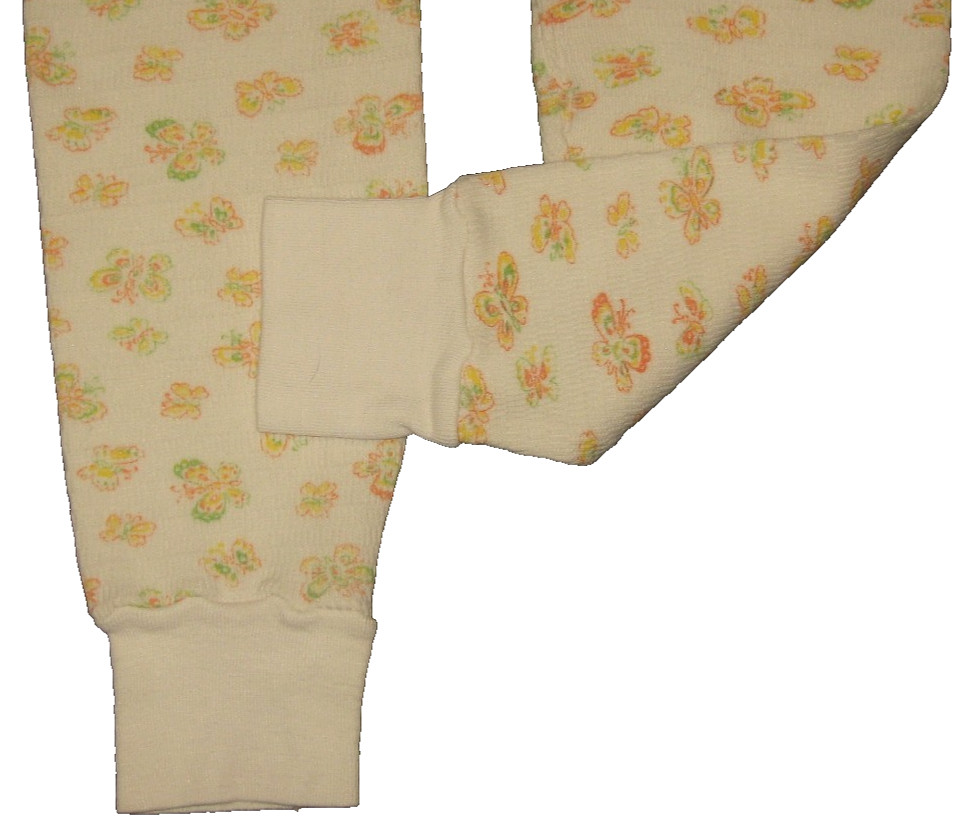 Vintage 70s Yellow Butterfly Print Waffle Knit High-Rise Long Johns Bottoms S/M