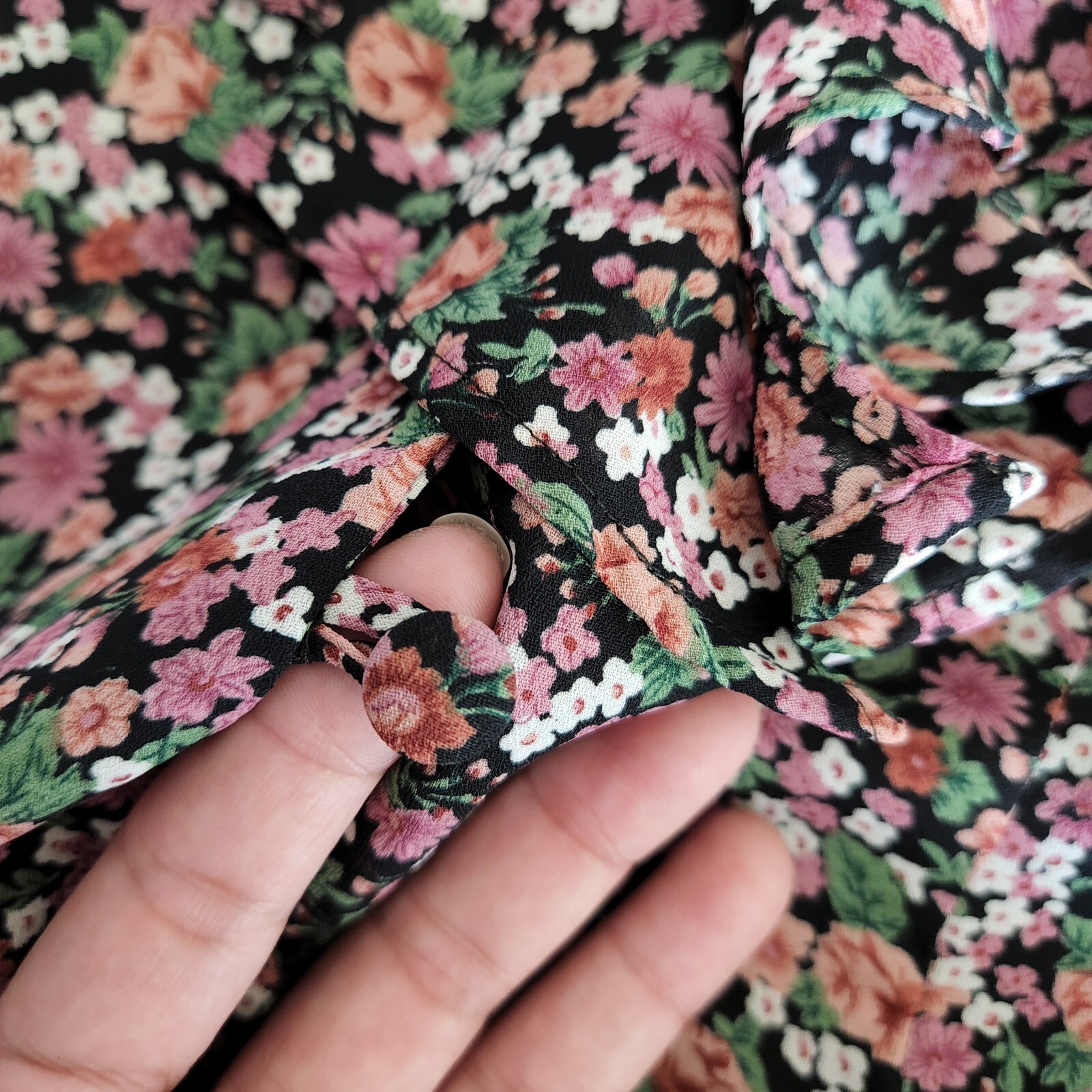 Vintage 90s Pink Floral sz 12 Ruffle Collar Romantic Tea Dress Midi cottagecore