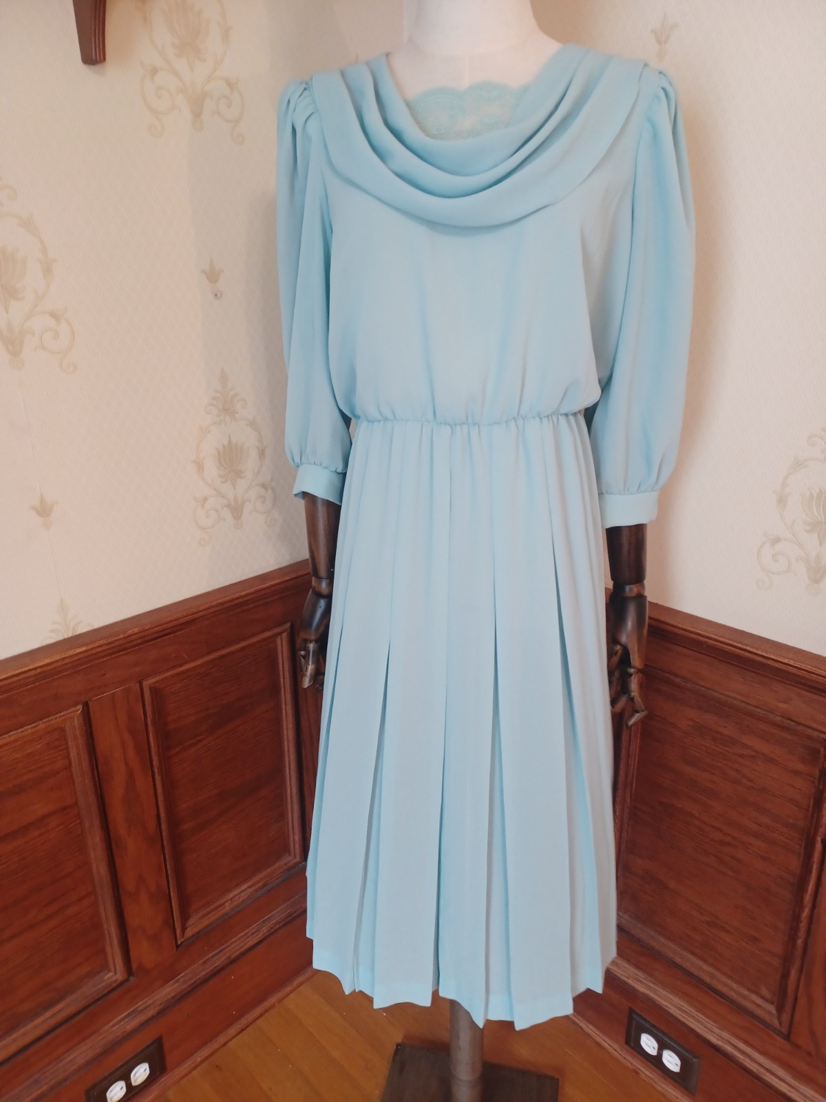 Vintage 1980s Sheer Pastel Aqua Bobby’s Girl Romantic Coquette Dress