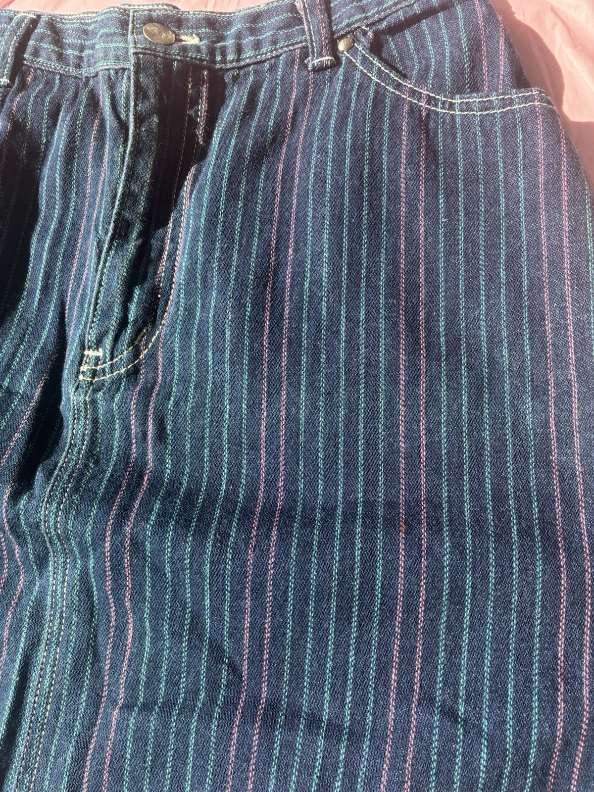 Hunters Glen Vintage Women’s Skirt Striped Denim Knee Length Blue 90s Sz 13/14