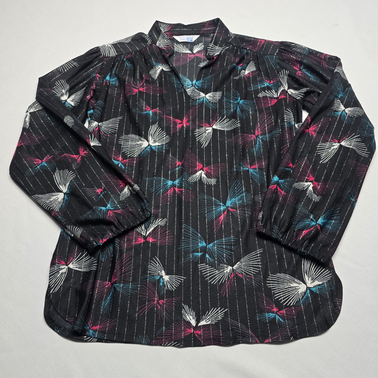 Vintage 70’s Sears The Fashion Place Black Disco Metallic Thread Blouse Top