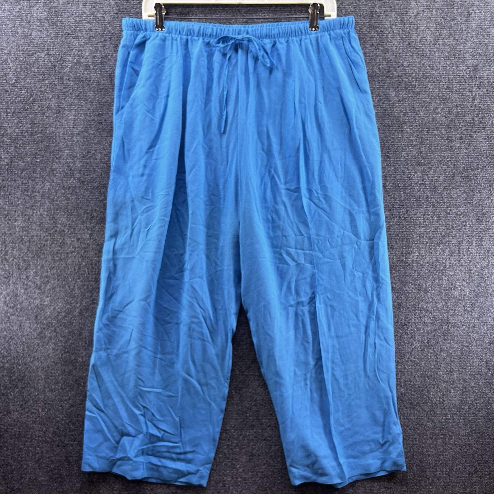 Vintage Jams World Capri Pants Sz XL Turquoise Blue Rayon Elastic Waist USA Made