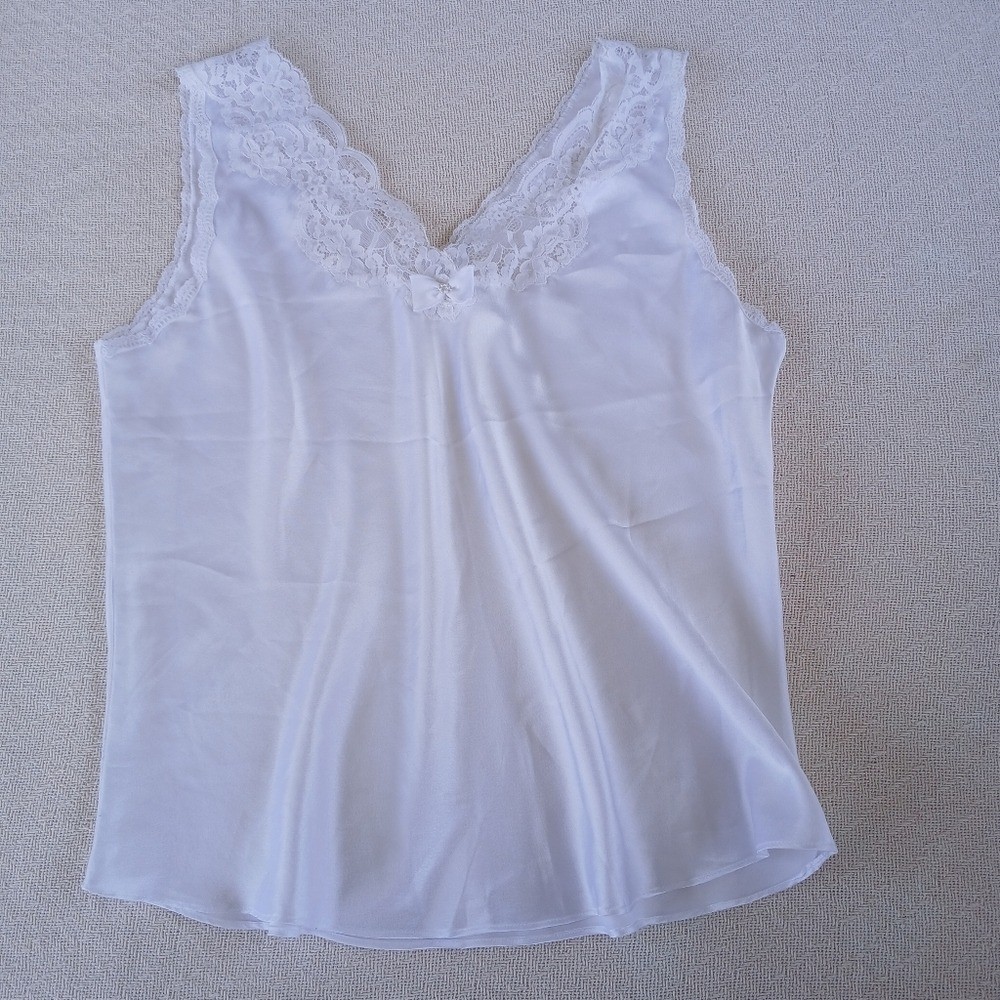 christian dior vintage y2k 90s lace trim satin top medium white bridal ballet