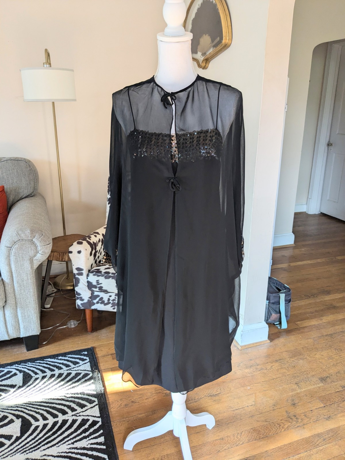 60s Shift Dress with Metallic Sequins and Sheer Jacket