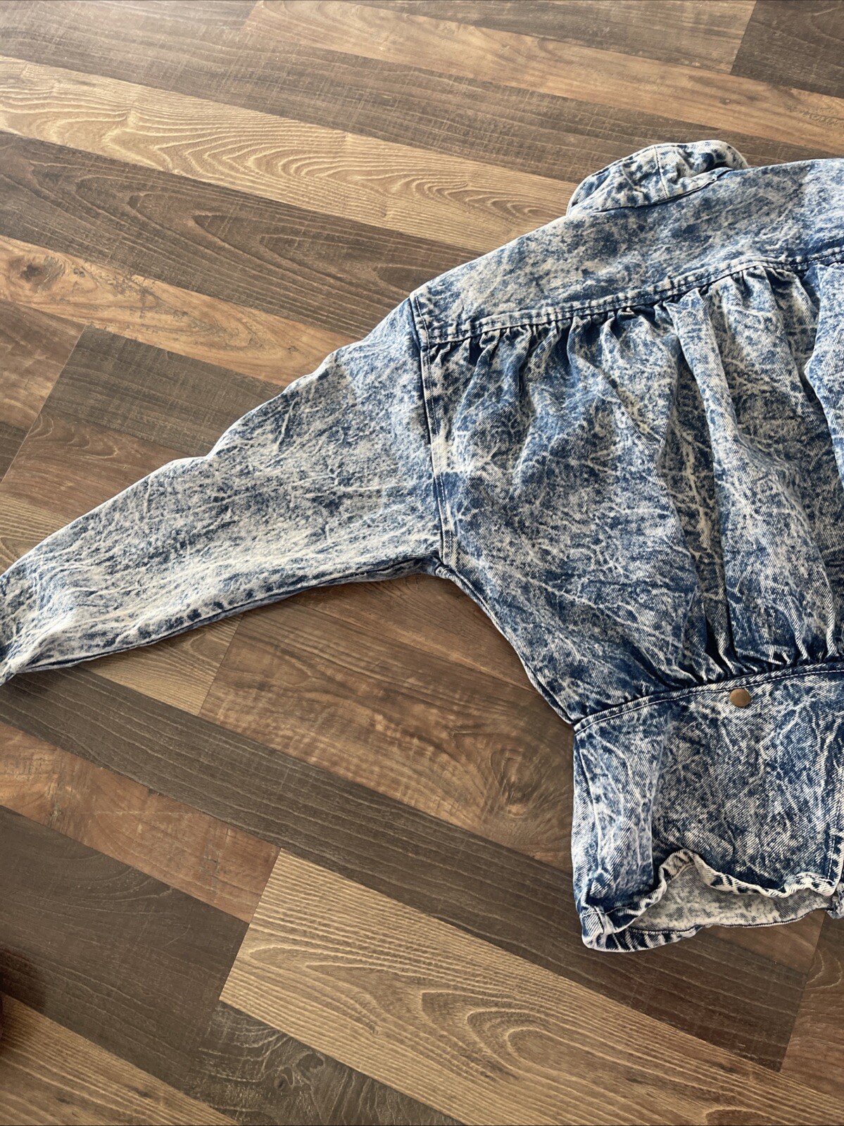 Paris Blues Acid Wash Denim Bomber Jacket with Peplum Size L Vintage 90s