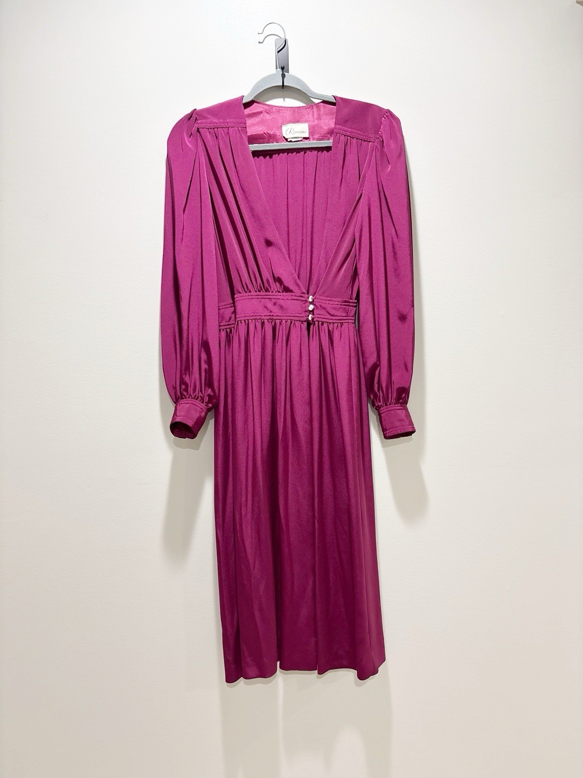 Rimini Vintage Montgomery Ward Long Sleeve Party Elegant Midi Dress Magenta 4