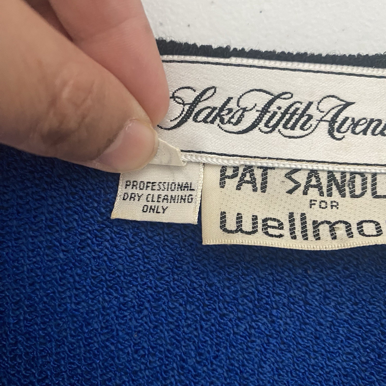 Pat Sandler for Wellmore Saks Fifth Avenue VTG Blue Knit Sweater Jacket Size 14