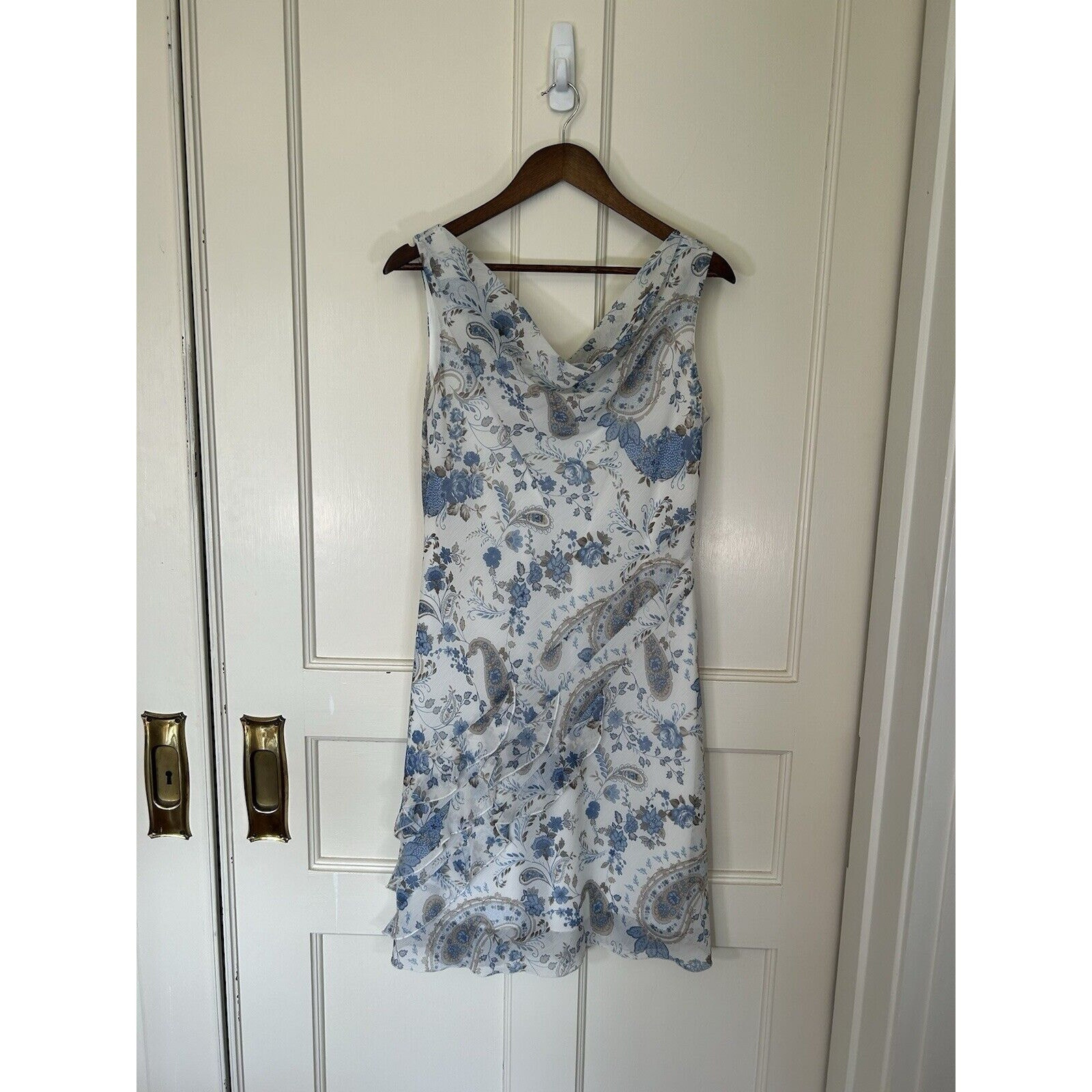 Vintage 90s Alyn Paige Floral Paisley Cowl Neck Shift Dress Juniors Size 9/10