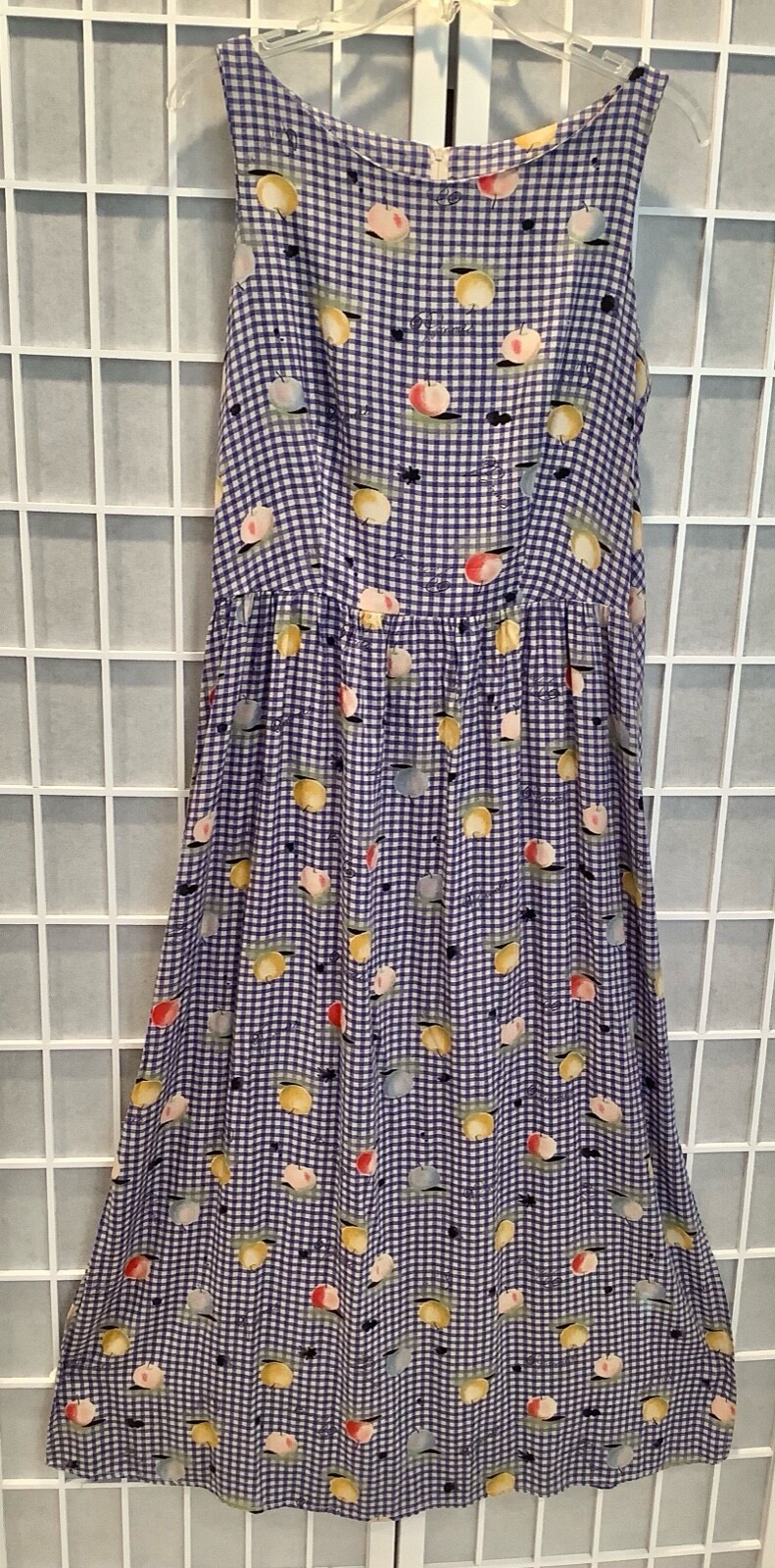 Vintage K.C.Spencer Cottagecore Prairie Farm Maxi Dress Sz 10 Gingham & Apples