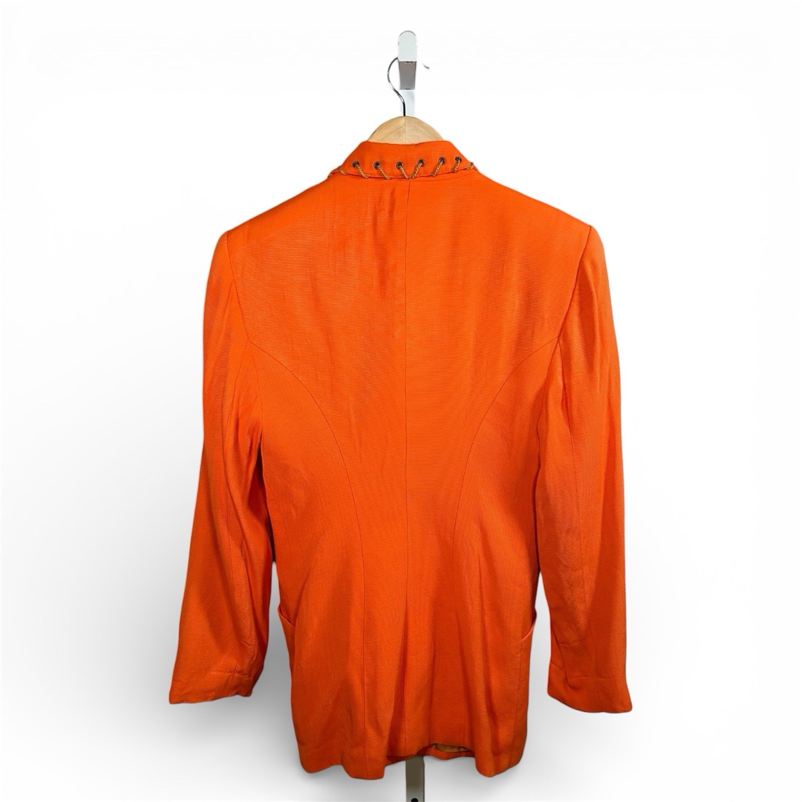 VTG 80s/90s CRISCIONE New York Cache Bright Orange Lace Up Blazer Jacket Sz L
