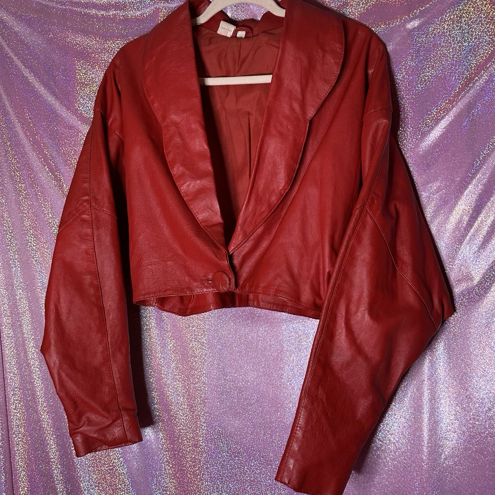 Vintage Vtg Genuine Real Leather Red Jacket Mini Skirt Power Suit 2 Piece Set