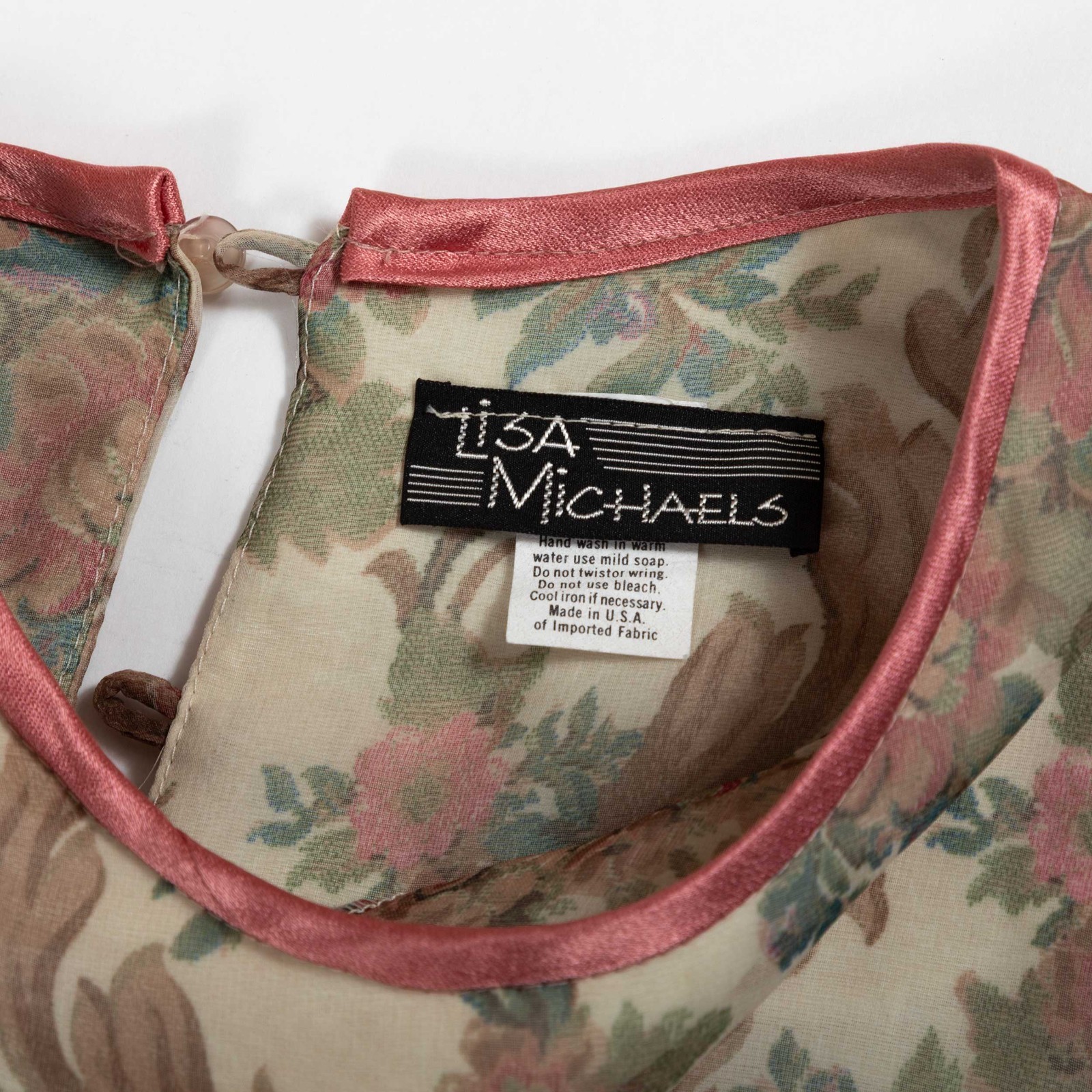 Vintage 80s Lisa Michaels Floral Midi Dress Sheer Sleeve Secretary Size 14