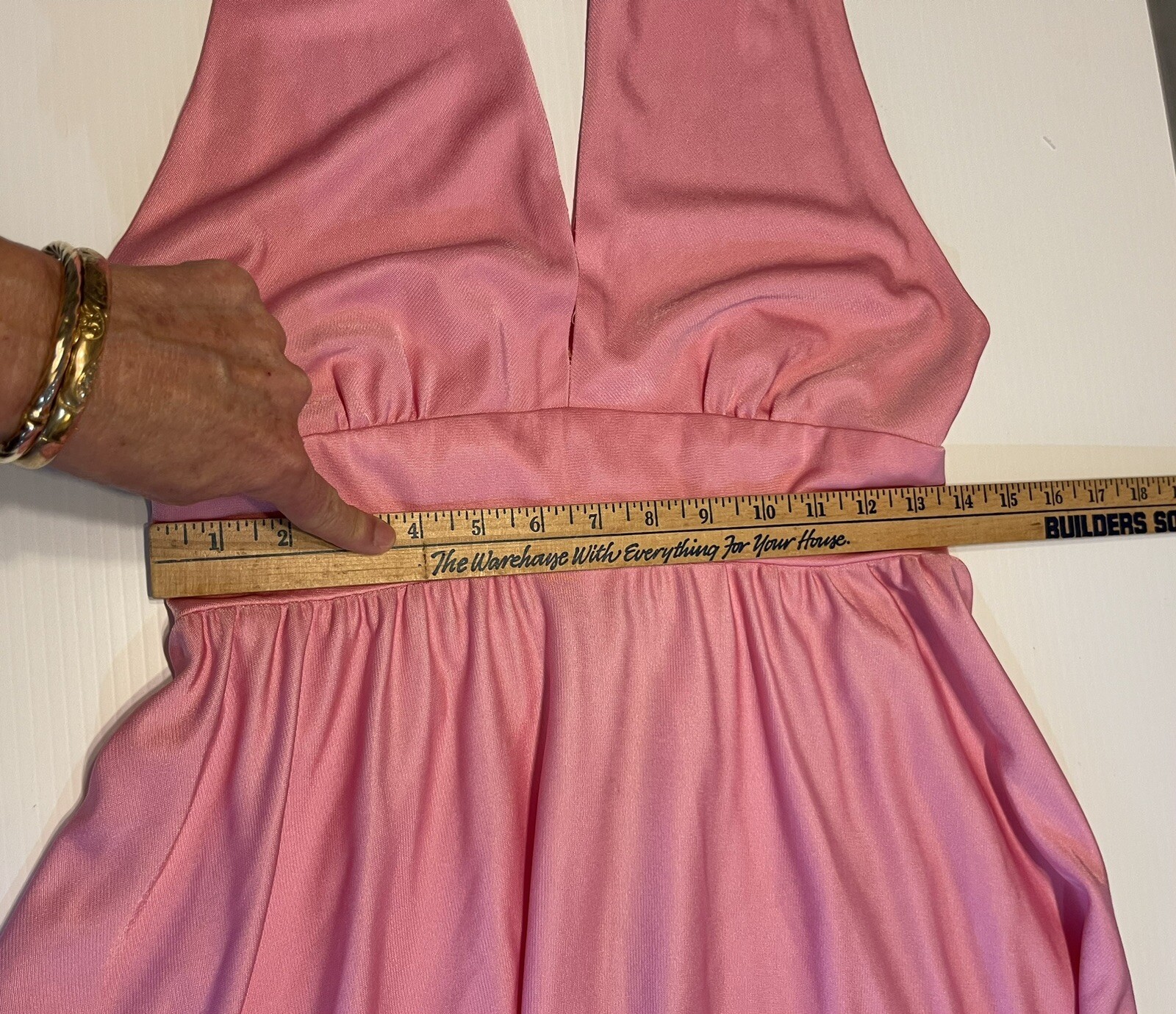 VTG 1970s PINK Ball Gown Liquid Silk Party Halter Gala Formal Size Small