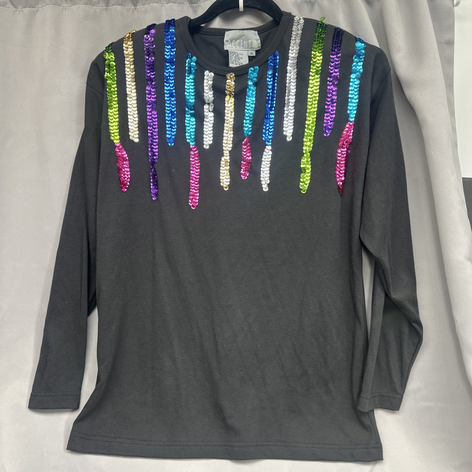 80s 90s Medium Multicolored sequin Vtg Party blouse Long Sleeve New W Tag