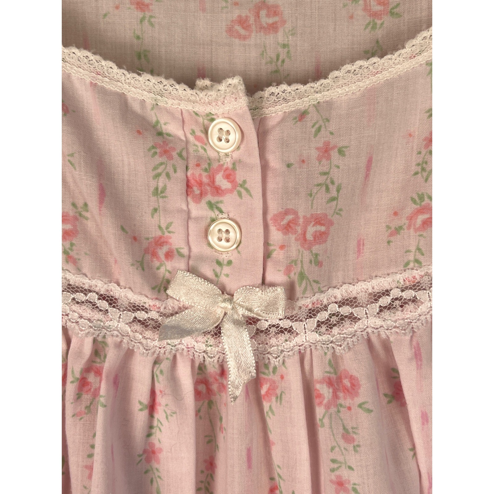 Vintage Character Nightgown Robe Set Medium Pink Floral Lace Grandma Cottagecore