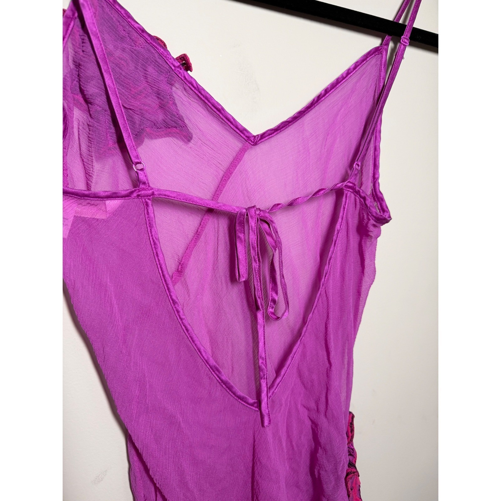 Y2K Vintage Victorias Secret Silk Slip Dress Purple Pink Floral Sheer Mini Small
