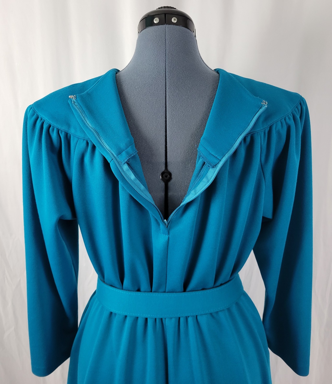Vintage Impromptu Teal/Turquoise Blouson Dress w Matching Belt Size 12P