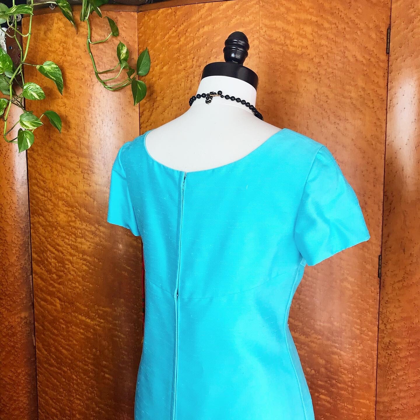 SILK LINEN 1960’s 60s Turquoise Blue Vintage Emma Domb Cocktail Easter Dress S M