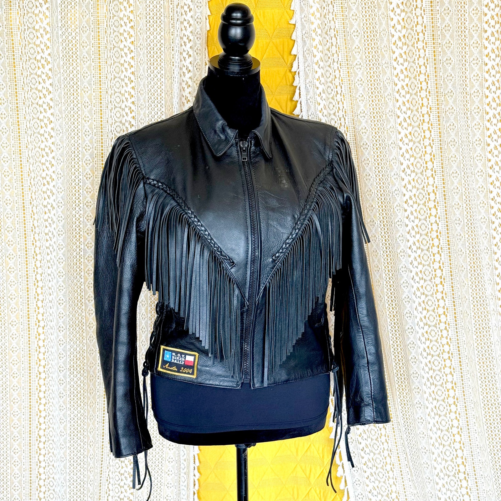 Vintage Women’s Harley Davidson Black Fringe Laceup Leather Biker Jacket Size M